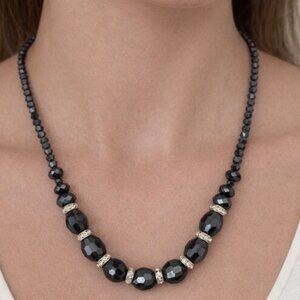 Stunning Black Faceted Bead Necklace with Rhinestone Accents ✨